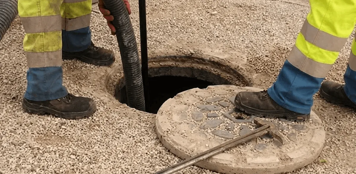 Drain cleaning crew clearing a sewer access point with professional equipment in Providence, RI